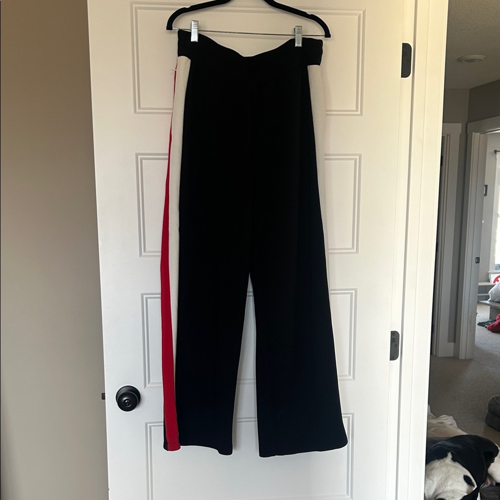 SPANX Black Wide-Leg Pants with Red & Cream Side Stripes - Picture 1 of 4